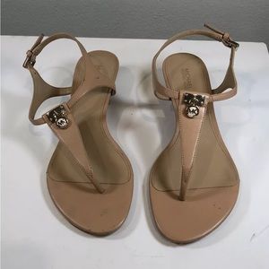 Michael Kors Wedge Sandals, Straps, Beige, Logo Women’s 7